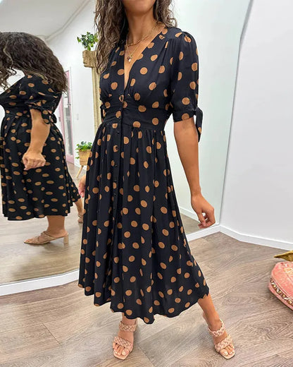 Vivienne Polka Dot V-Neck Dress - view 3