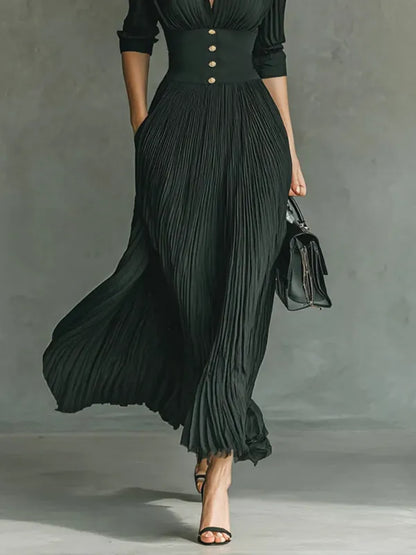 Celeste Pleated Lapel Belted Maxi Dress - view 4