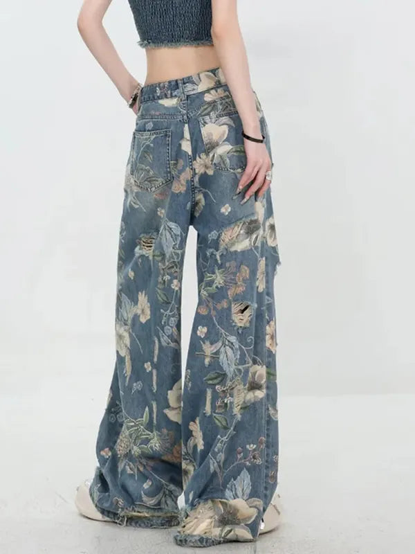 Fiona Wide-Leg Floral Print Jeans - view 4