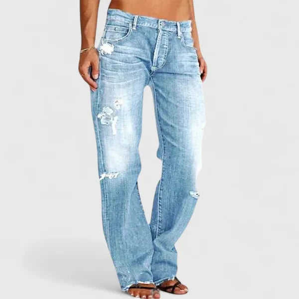 Harper Low-Rise Distressed Straight Leg Jeans - view 5