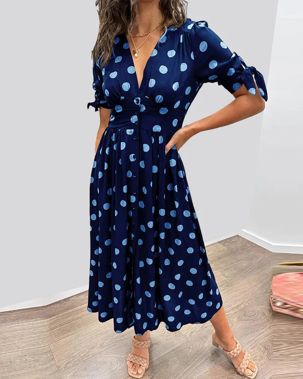 Vivienne Polka Dot V-Neck Dress - view 5