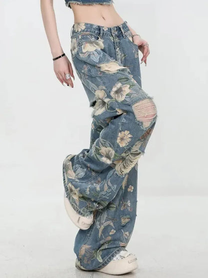 Fiona Wide-Leg Floral Print Jeans - view 5