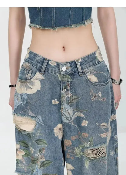 Fiona Wide-Leg Floral Print Jeans - view 6