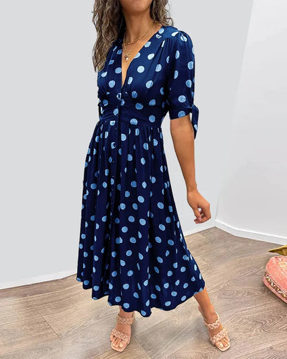 Vivienne Polka Dot V-Neck Dress - view 6