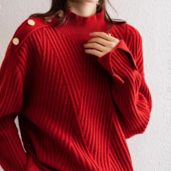 Niko Oversized High Neck Cotton Blend Sweater - view 7