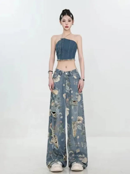 Fiona Wide-Leg Floral Print Jeans - view 7