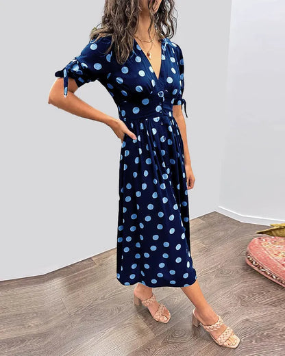 Vivienne Polka Dot V-Neck Dress - view 7