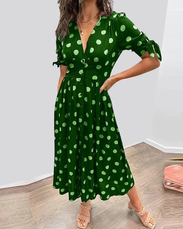 Vivienne Polka Dot V-Neck Dress - view 8