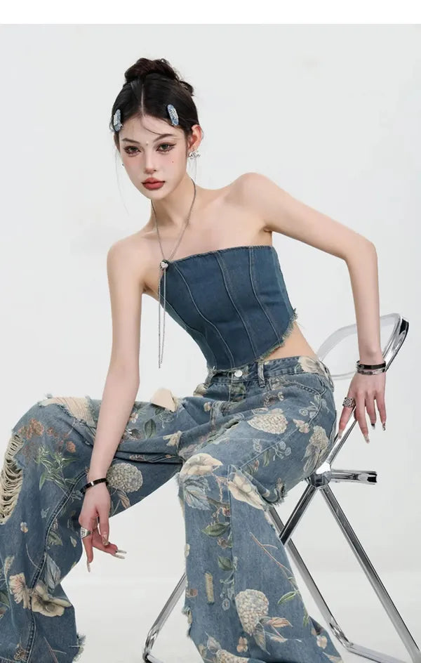 Fiona Wide-Leg Floral Print Jeans - view 8