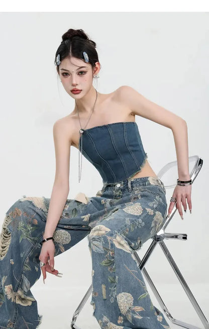 Fiona Wide-Leg Floral Print Jeans - view 8