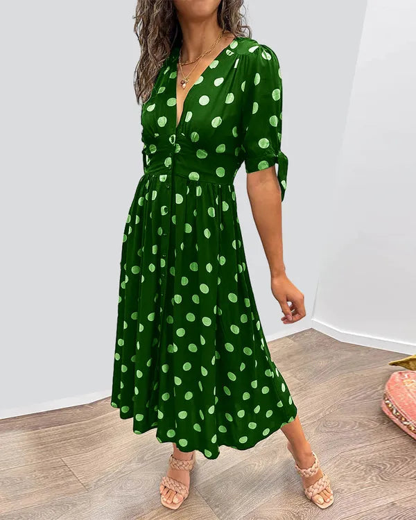 Vivienne Polka Dot V-Neck Dress - view 9