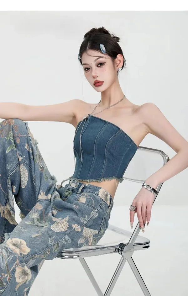 Fiona Wide-Leg Floral Print Jeans - view 9