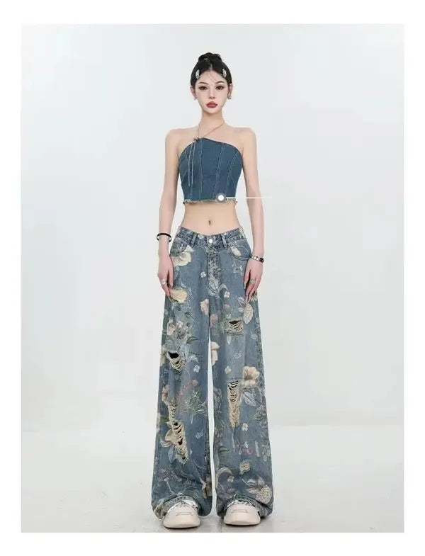 Fiona Wide-Leg Floral Print Jeans - view 10