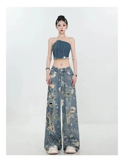 Fiona Wide-Leg Floral Print Jeans - view 10