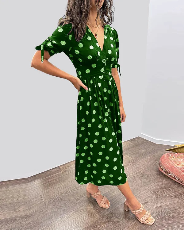 Vivienne Polka Dot V-Neck Dress - view 10