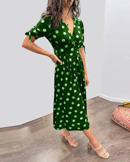 Vivienne Polka Dot V-Neck Dress - view 10