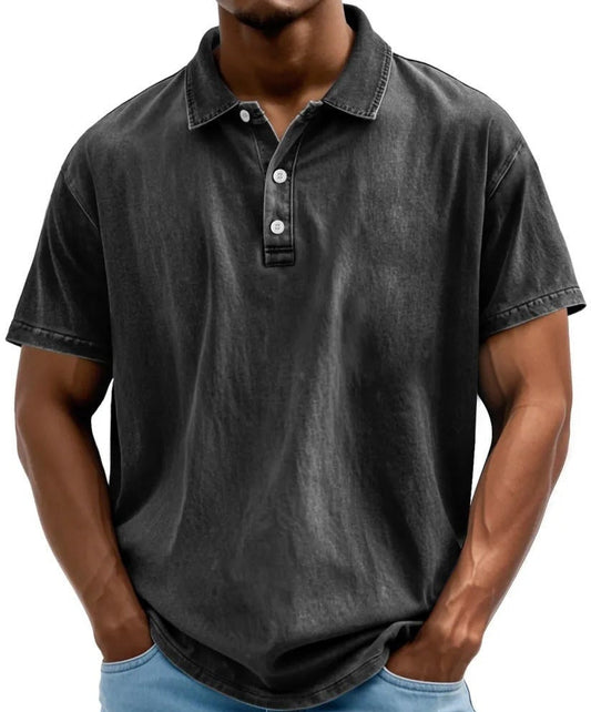 Men's Vintage Washed Polo Shirt – Jack - Black