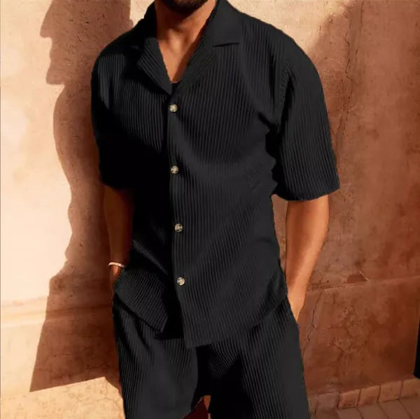 Men's Corduroy Short Sleeve Shirt Set – Jasek - Black