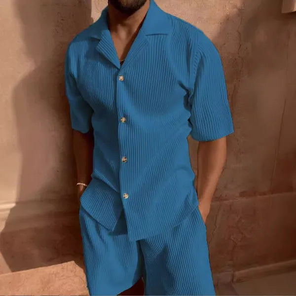 Men's Corduroy Short Sleeve Shirt Set – Jasek - Blue