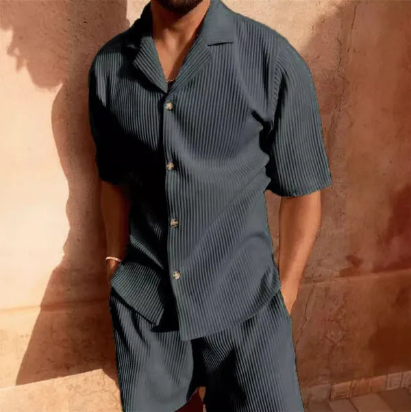 Men's Corduroy Short Sleeve Shirt Set – Jasek - Gray