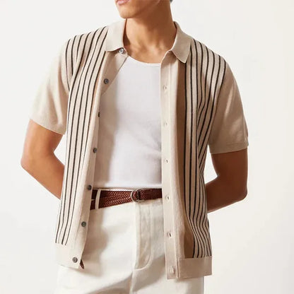 Men's Striped Short Sleeve Polo Shirt – Jeremy - Beige 2