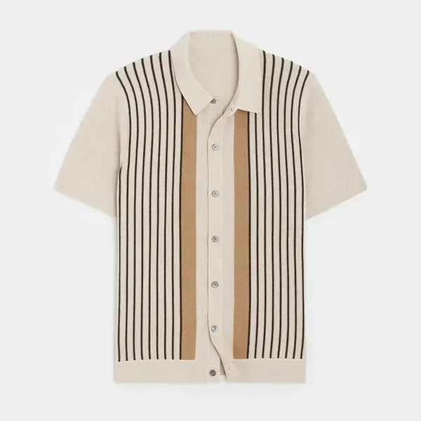 Men's Striped Short Sleeve Polo Shirt – Jeremy - Beige 3