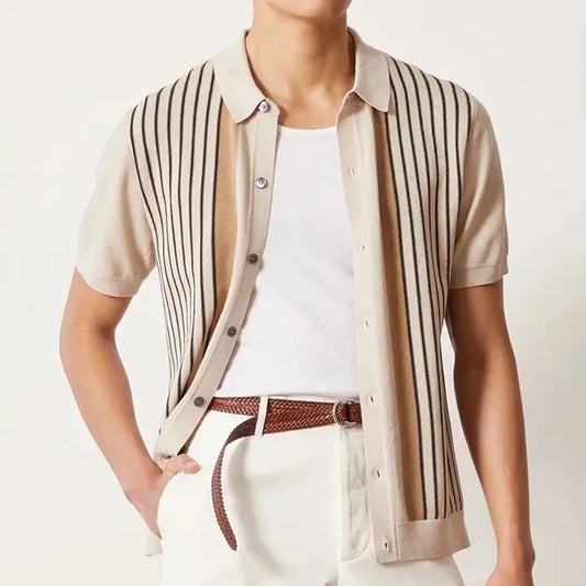 Men's Striped Short Sleeve Polo Shirt – Jeremy - Beige