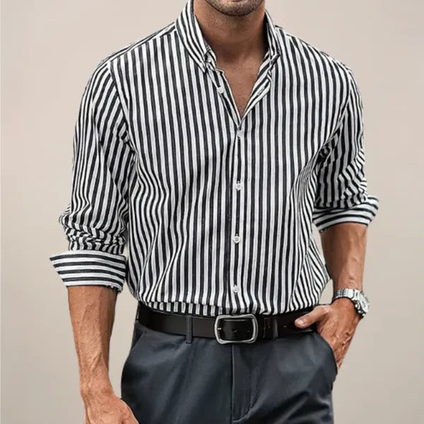 Men's Striped Long Sleeve Shirt – Jeroen - Black