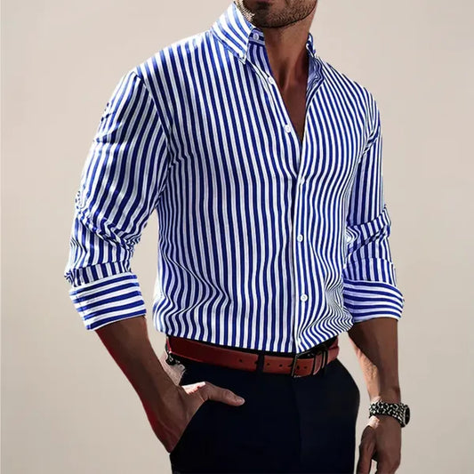 Men's Striped Long Sleeve Shirt – Jeroen - Blue