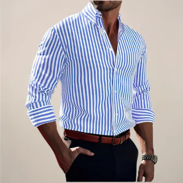 Men's Striped Long Sleeve Shirt – Jeroen - Light Blue