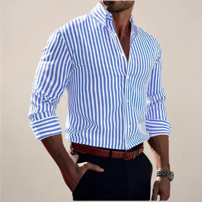 Men's Striped Long Sleeve Shirt – Jeroen - Light Blue