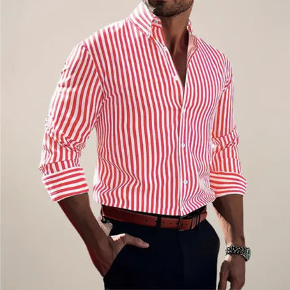 Men's Striped Long Sleeve Shirt – Jeroen - Red