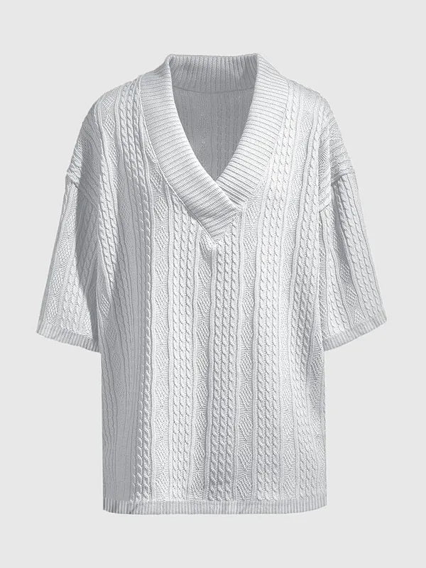 Men's Knit V-Neck Short Sleeve Set – Jovan - Gray 2