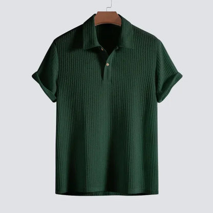 Men's Textured Short Sleeve Polo – Julian - Dark Green