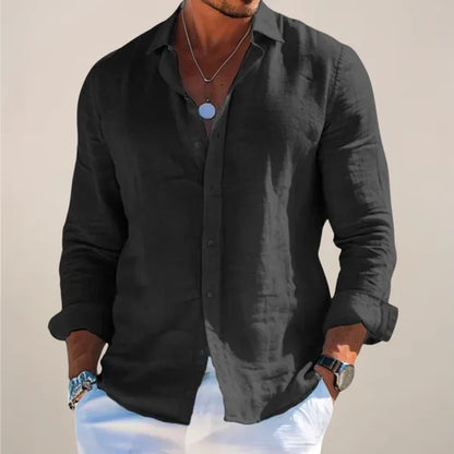 Men's Linen Long Sleeve Shirt – Karlo - Black