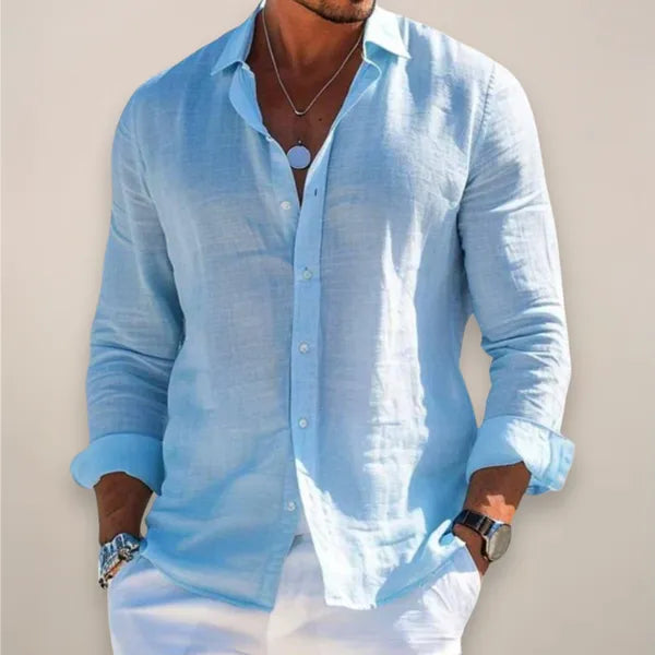 Men's Linen Long Sleeve Shirt – Karlo - Blue