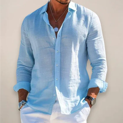Men's Linen Long Sleeve Shirt – Karlo - Blue