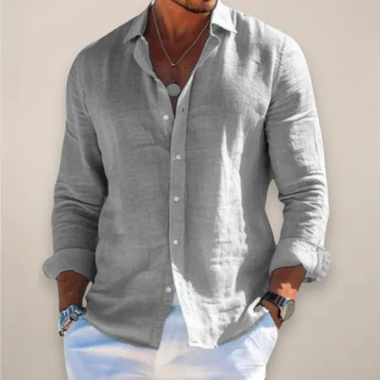 Men's Linen Long Sleeve Shirt – Karlo - Gray