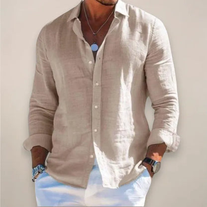 Men's Linen Long Sleeve Shirt – Karlo - Khaki