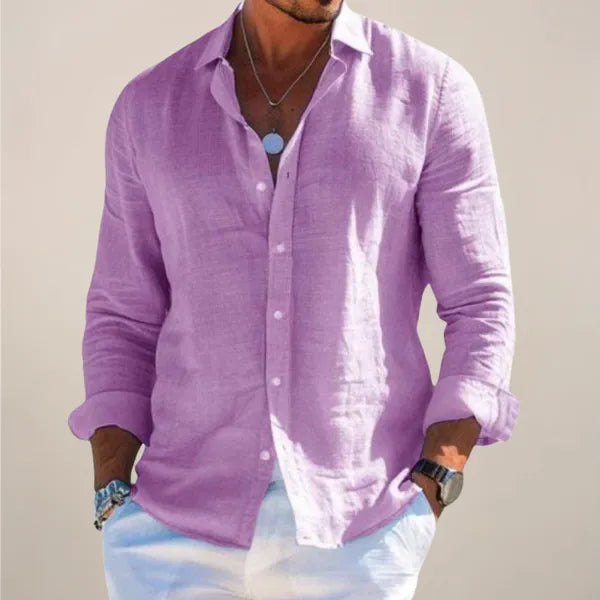Men's Linen Long Sleeve Shirt – Karlo - Purple