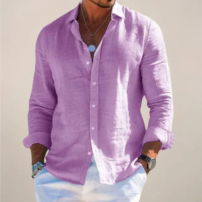 Men's Linen Long Sleeve Shirt – Karlo - Purple