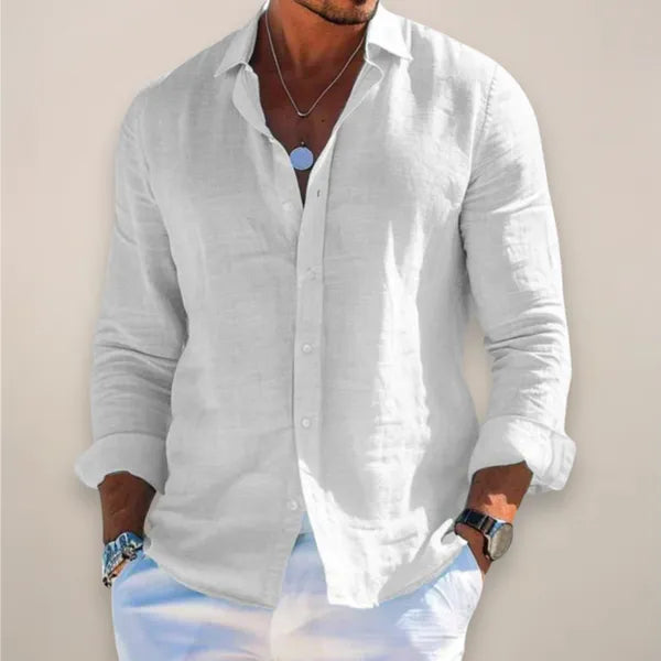 Men's Linen Long Sleeve Shirt – Karlo - White