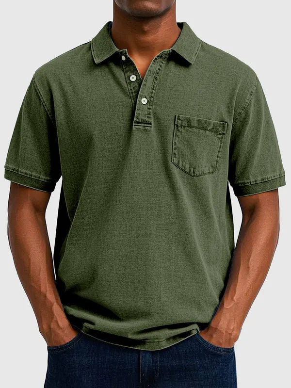 Men's Cotton-Denim Short Sleeve Polo – Kenneth - Army Green
