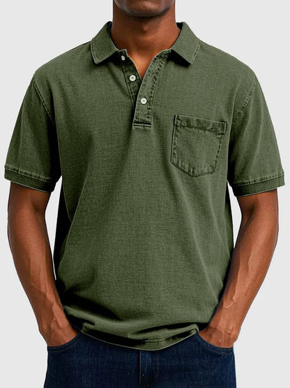 Men's Cotton-Denim Short Sleeve Polo – Kenneth - Army Green