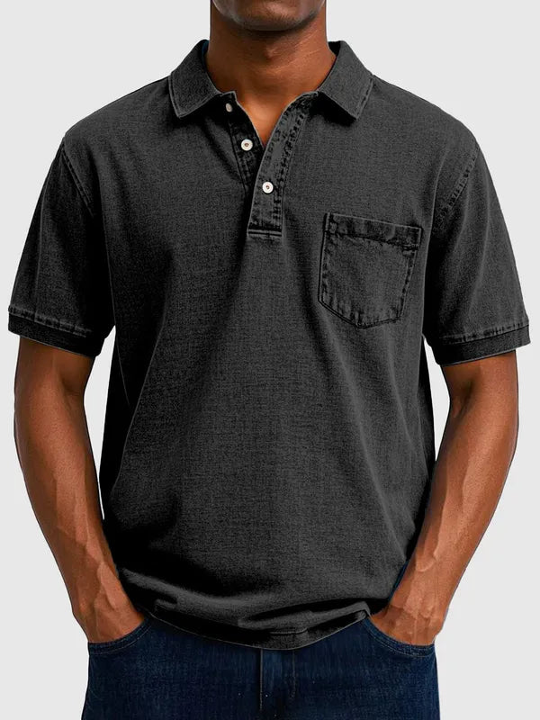 Men's Cotton-Denim Short Sleeve Polo – Kenneth - Black