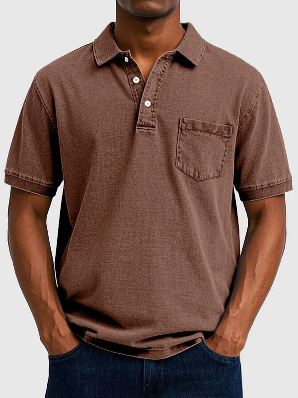 Men's Cotton-Denim Short Sleeve Polo – Kenneth - Brown