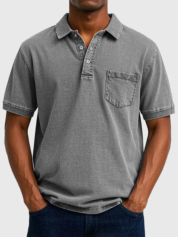 Men's Cotton-Denim Short Sleeve Polo – Kenneth - Gray
