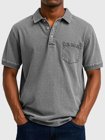 Men's Cotton-Denim Short Sleeve Polo – Kenneth - Gray