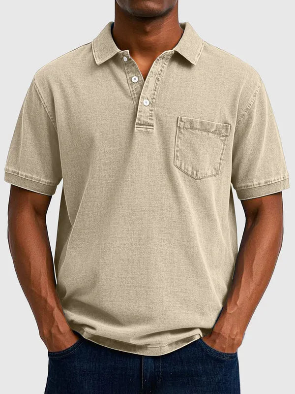 Men's Cotton-Denim Short Sleeve Polo – Kenneth - Khaki
