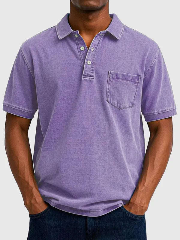 Men's Cotton-Denim Short Sleeve Polo – Kenneth - Lavanda